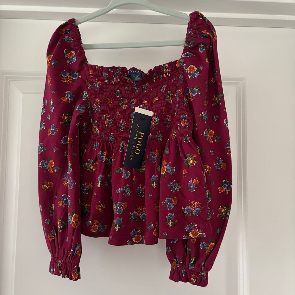 NWT Polo Ralph Lauren Girls Smocked Long Sleeve Top Size 5 Boho Autumn Fall